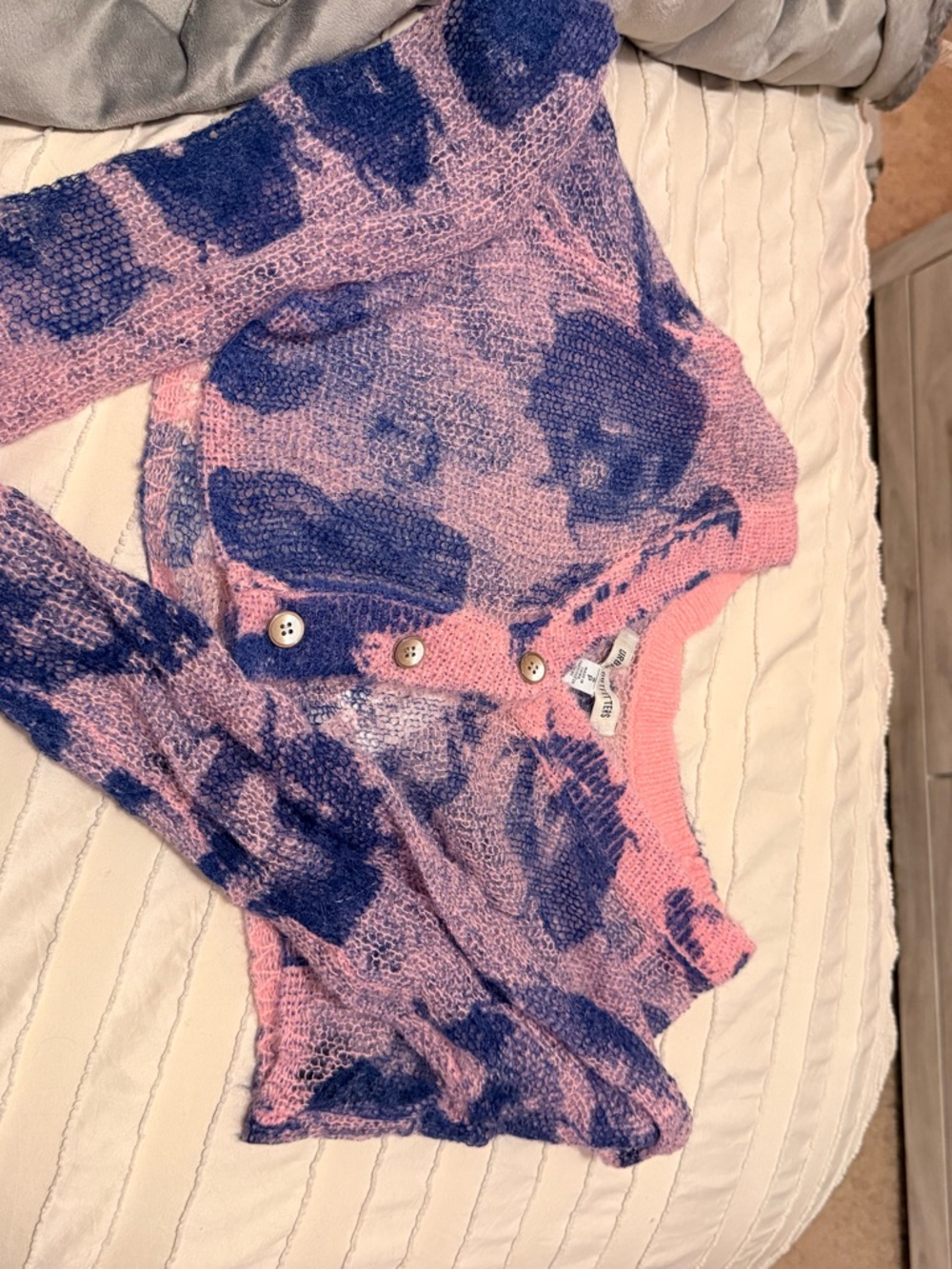 Urban Outfitters Pink and Blue Fuzzy Button Cardigan